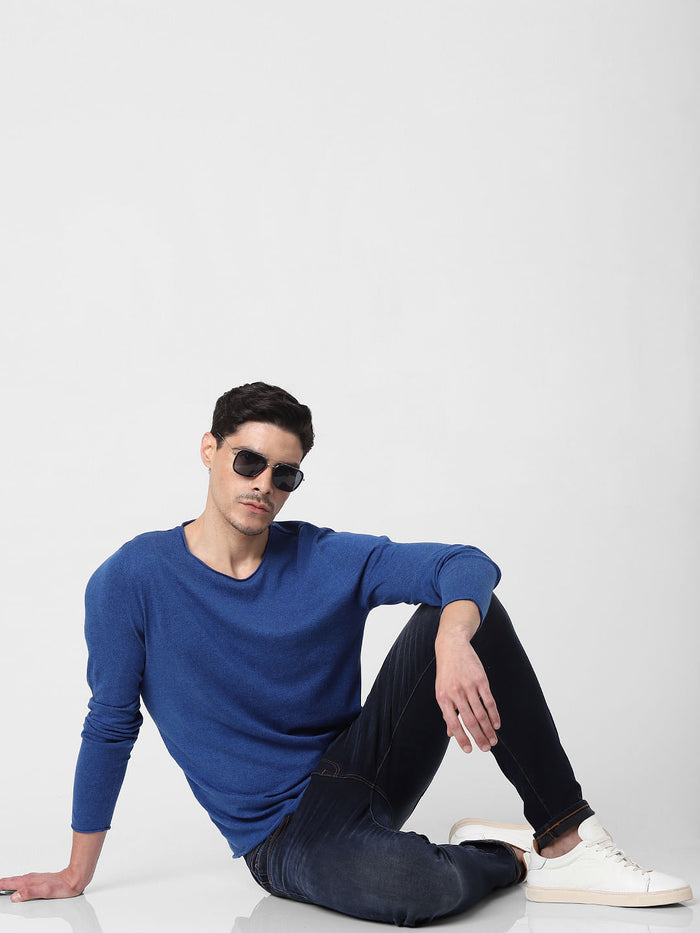 Blue Raw Edge Pullover
