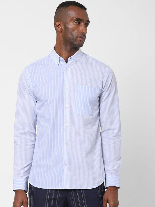 Blue Striped Formal Full Sleeves Shirt