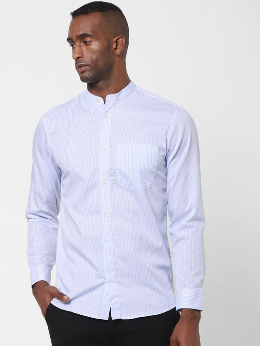 Blue Striped Formal Full Sleeves Shirt