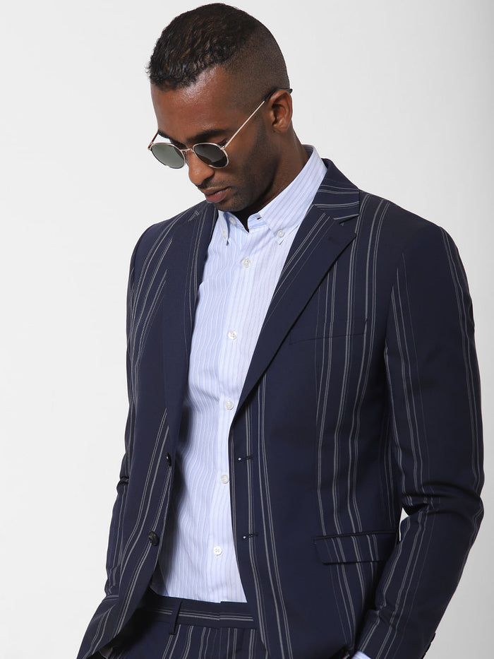Blue Striped Formal Full Sleeves Shirt