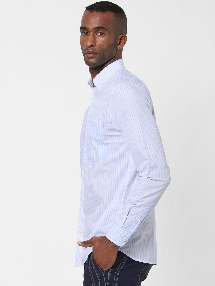 Blue Striped Formal Full Sleeves Shirt