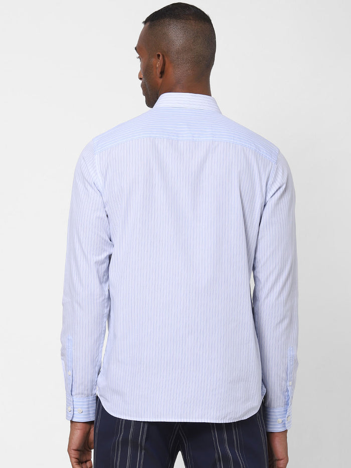 Blue Striped Formal Full Sleeves Shirt