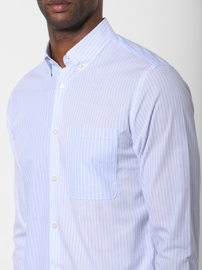 Blue Striped Formal Full Sleeves Shirt