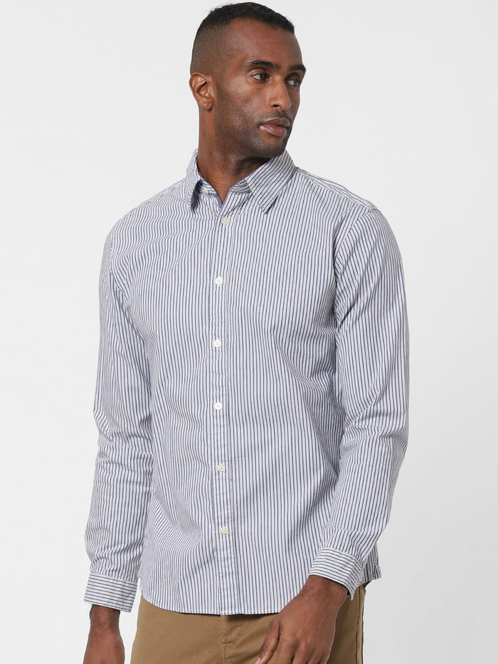 Blue Striped Full Sleeves Shirt