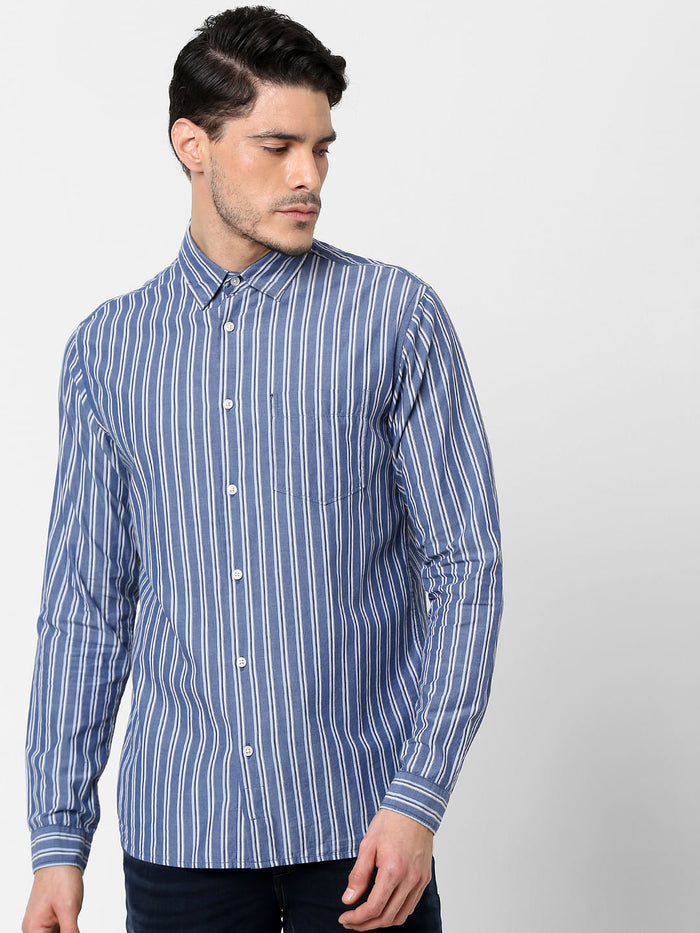 Blue Striped Full Sleeves Shirt