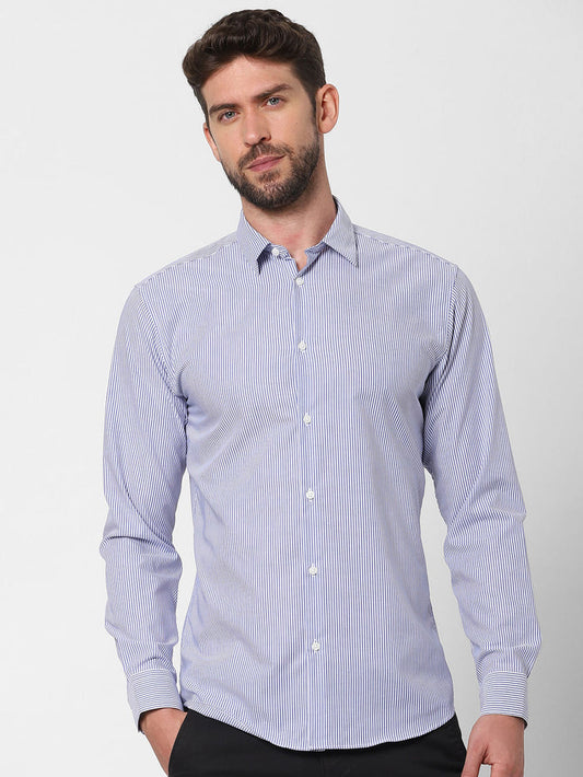 Blue Striped Full Sleeves Shirt