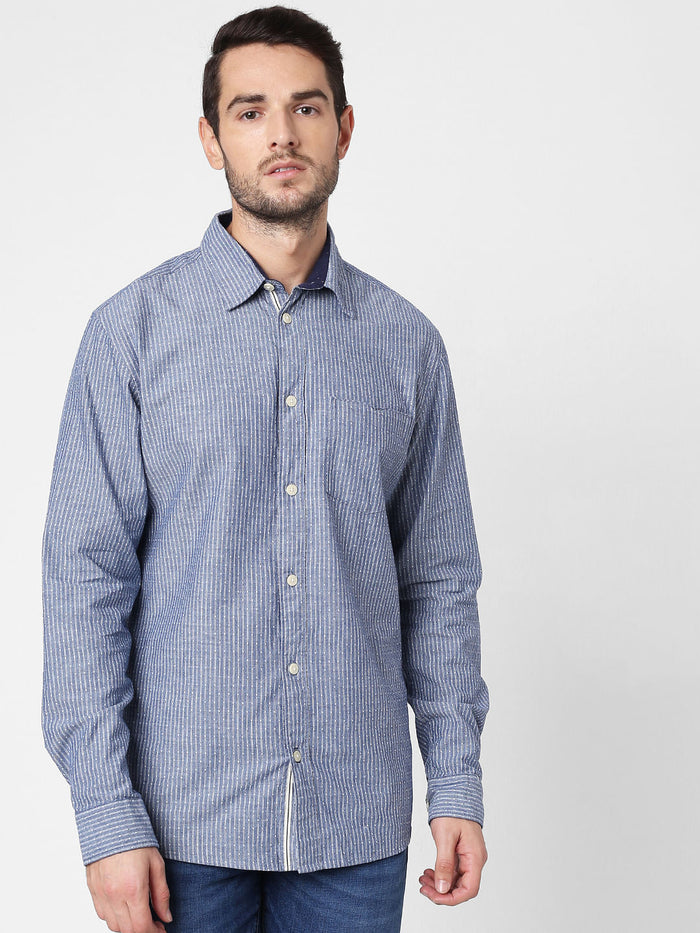Blue Striped Full Sleeves Shirt