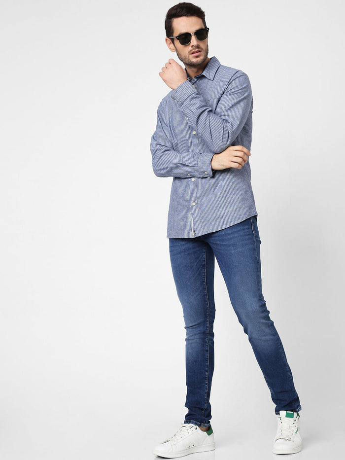Blue Striped Full Sleeves Shirt