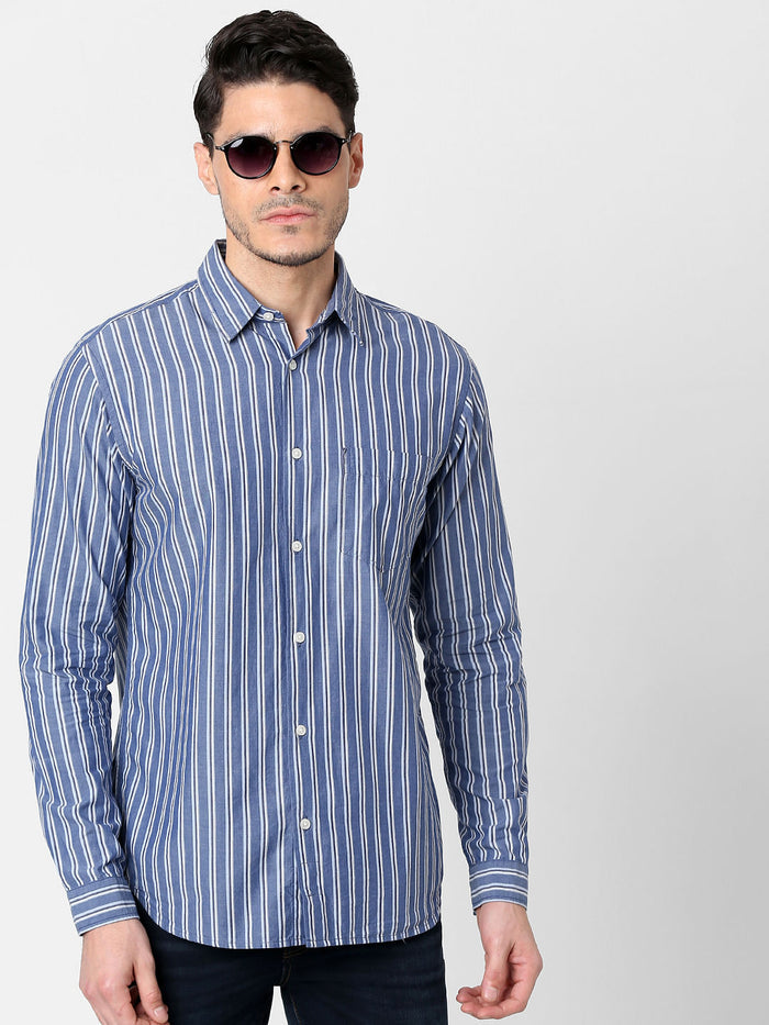 Blue Striped Full Sleeves Shirt
