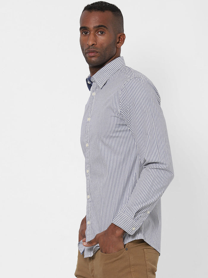 Blue Striped Full Sleeves Shirt