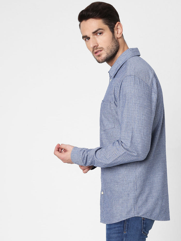 Blue Striped Full Sleeves Shirt