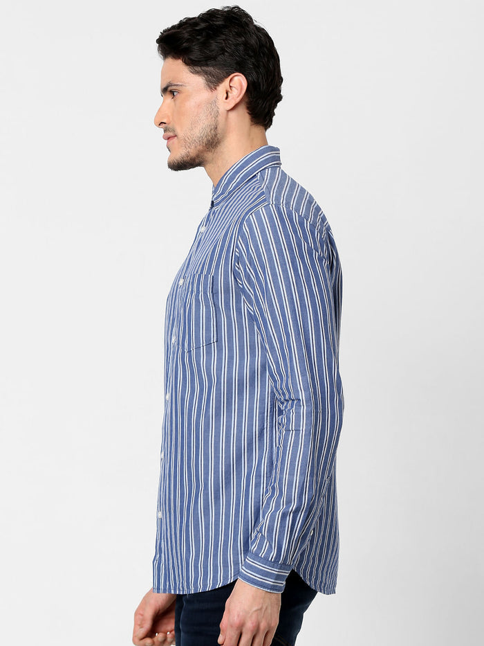 Blue Striped Full Sleeves Shirt