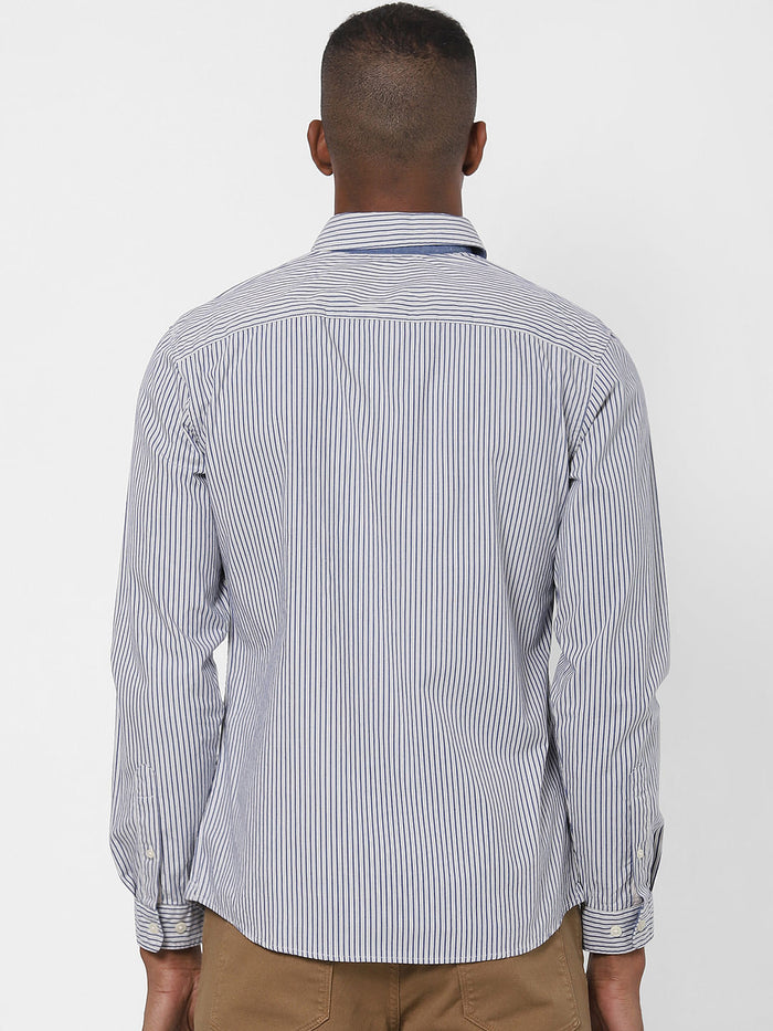 Blue Striped Full Sleeves Shirt