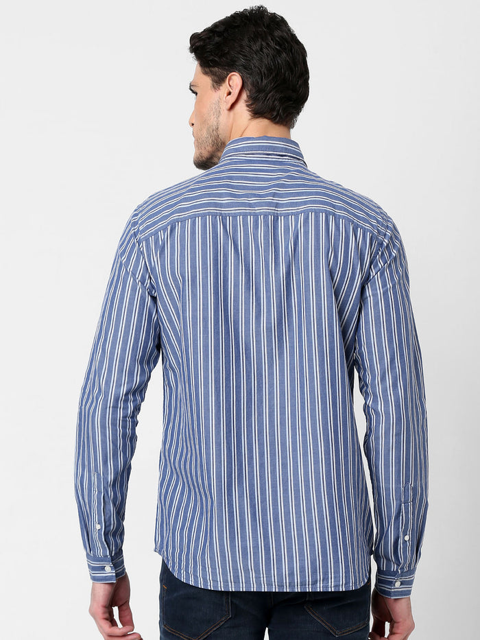 Blue Striped Full Sleeves Shirt