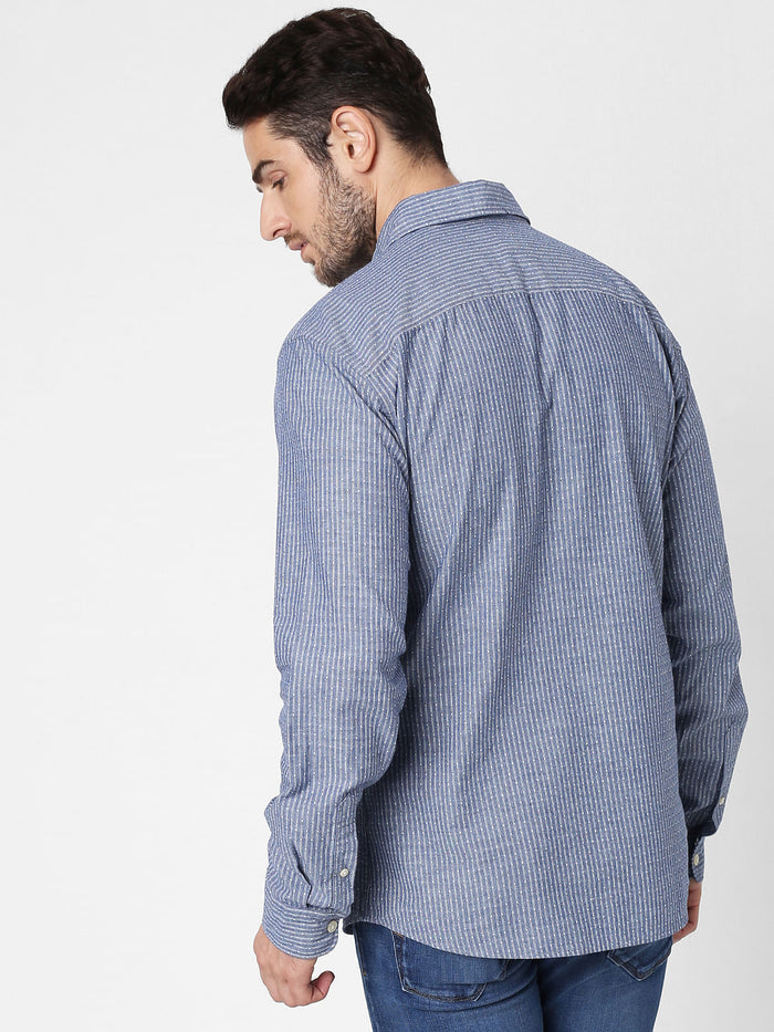 Blue Striped Full Sleeves Shirt