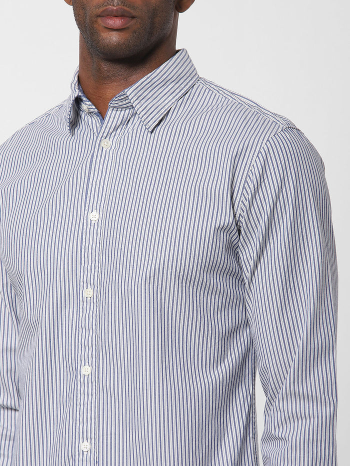 Blue Striped Full Sleeves Shirt