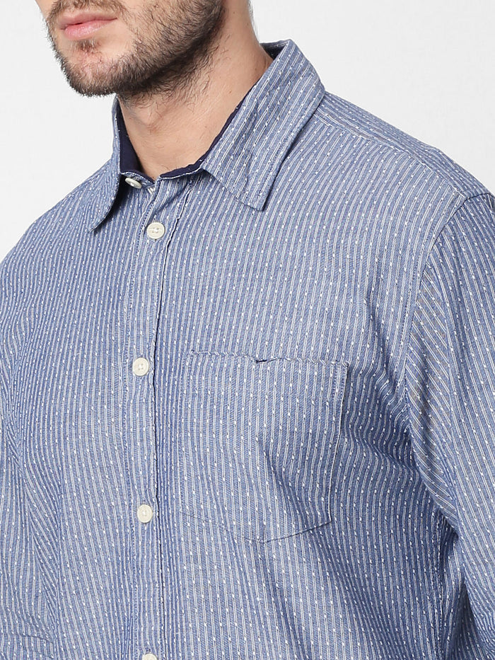 Blue Striped Full Sleeves Shirt