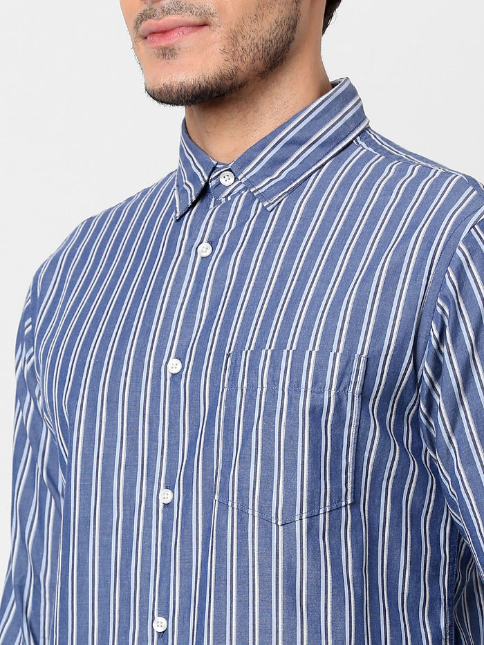 Blue Striped Full Sleeves Shirt