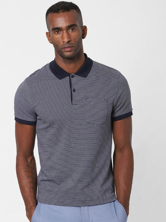 Blue Striped Polo Neck T-Shirt
