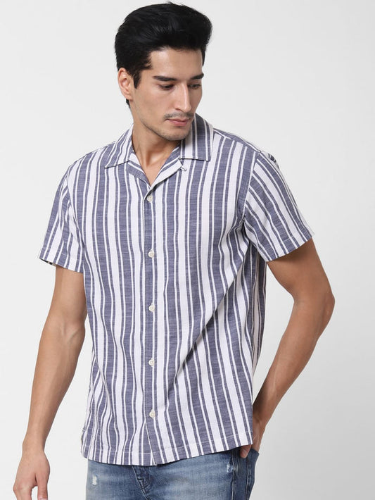 Blue Striped Short Sleeves Shirt