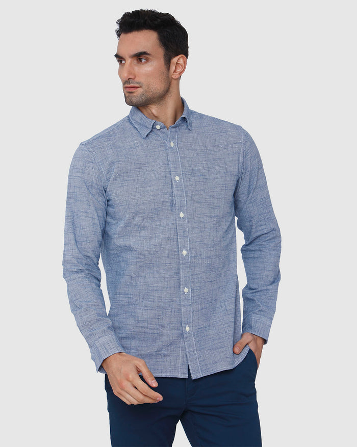 Blue Textured Full Sleeves Shirt
