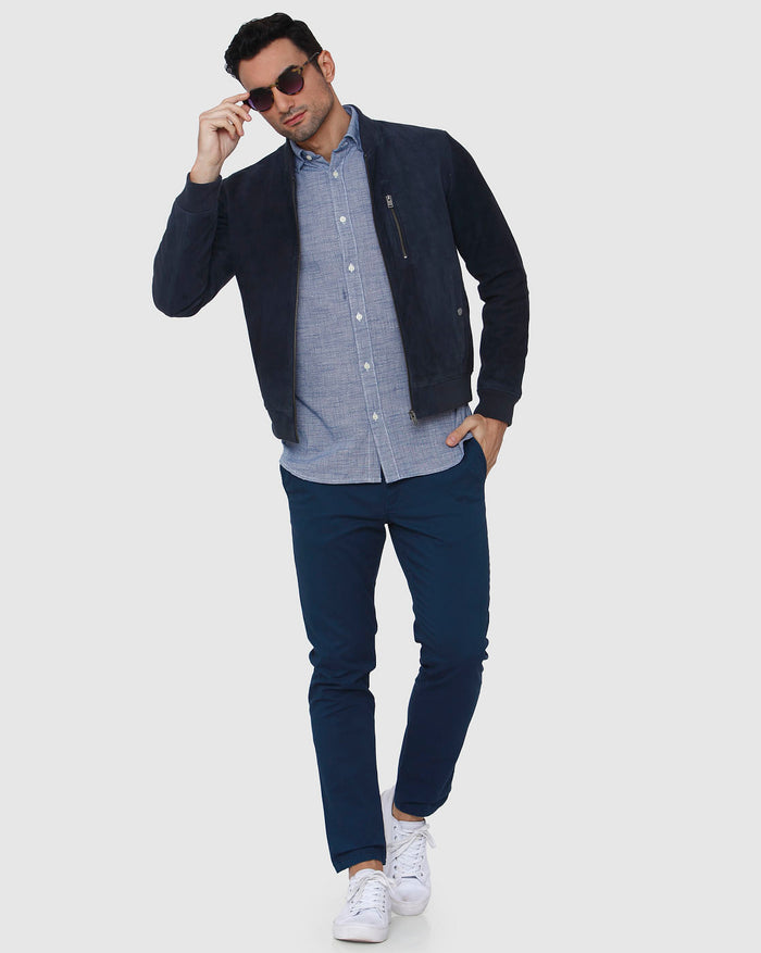 Blue Textured Full Sleeves Shirt