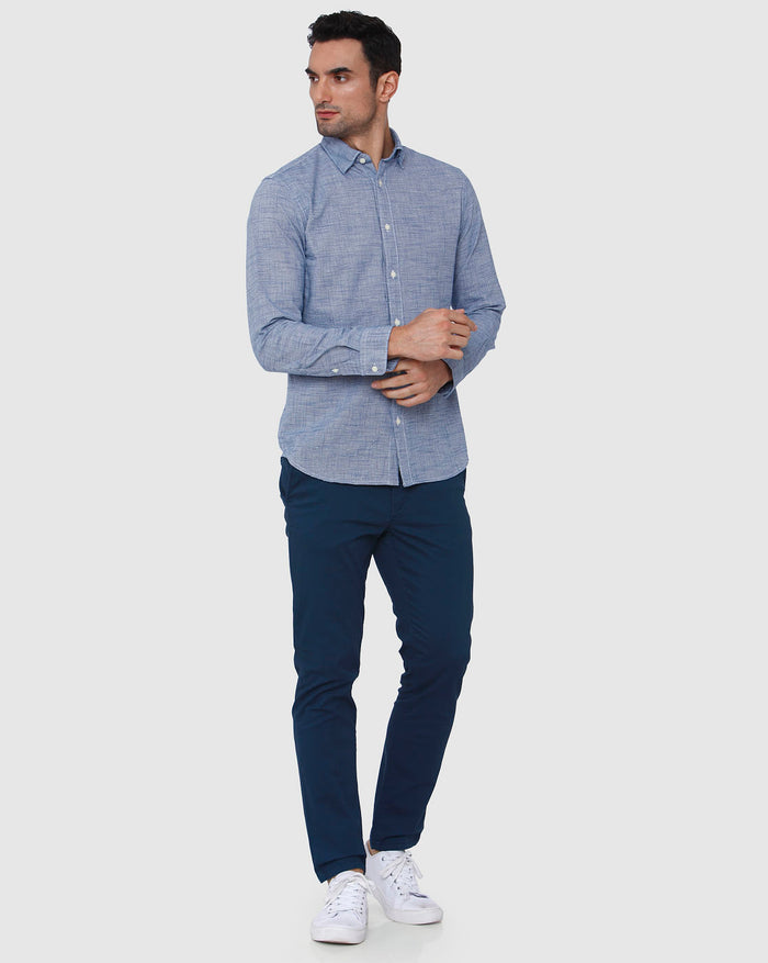 Blue Textured Full Sleeves Shirt