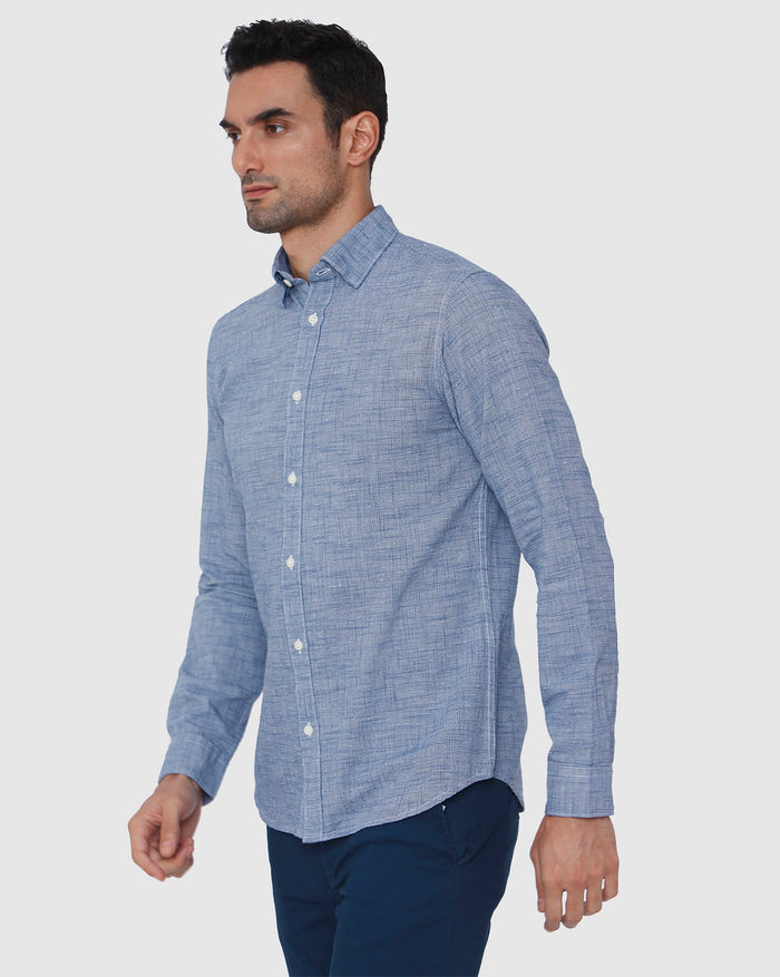 Blue Textured Full Sleeves Shirt