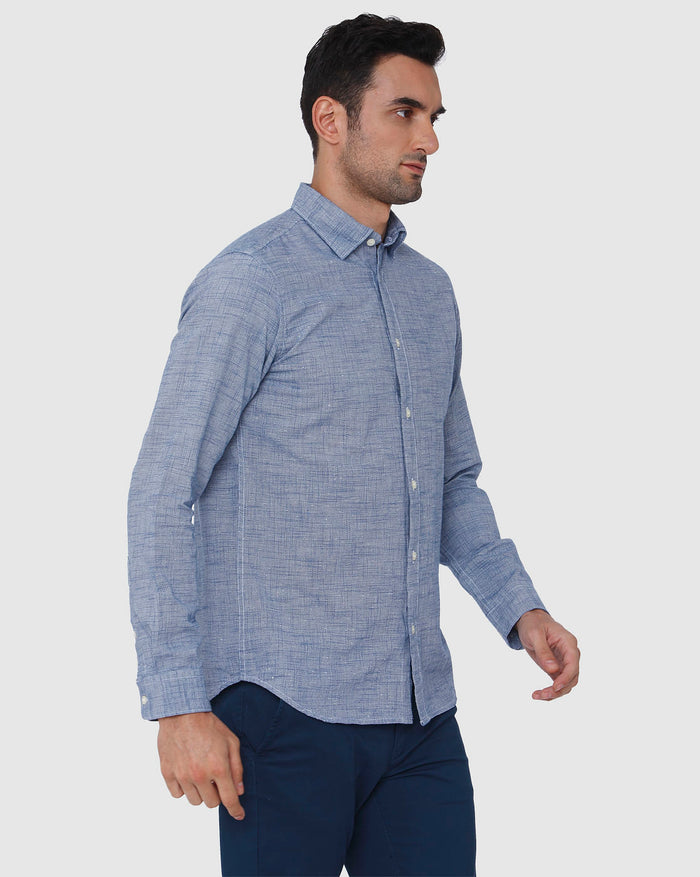 Blue Textured Full Sleeves Shirt