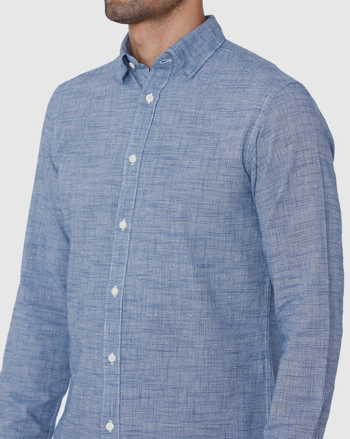 Blue Textured Full Sleeves Shirt