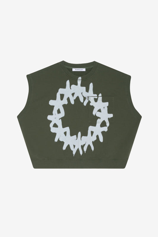 BOXY SLEEVELESS CREW STARS XXS / DK GREEN