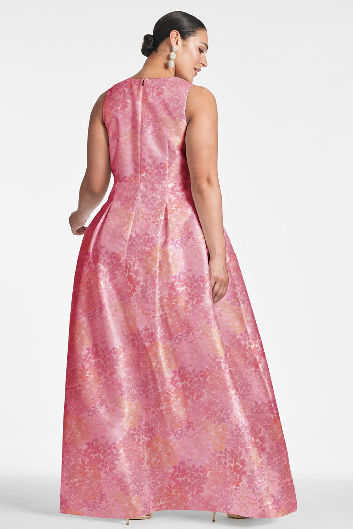 BROOKE ROSE PINK FLORAL MIKADO V NECK BALL GOWN - FINAL SALE