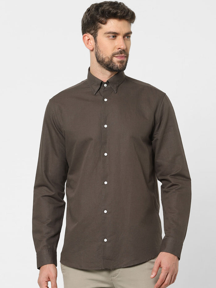 Brown Linen Blend Full Sleeves Shirt