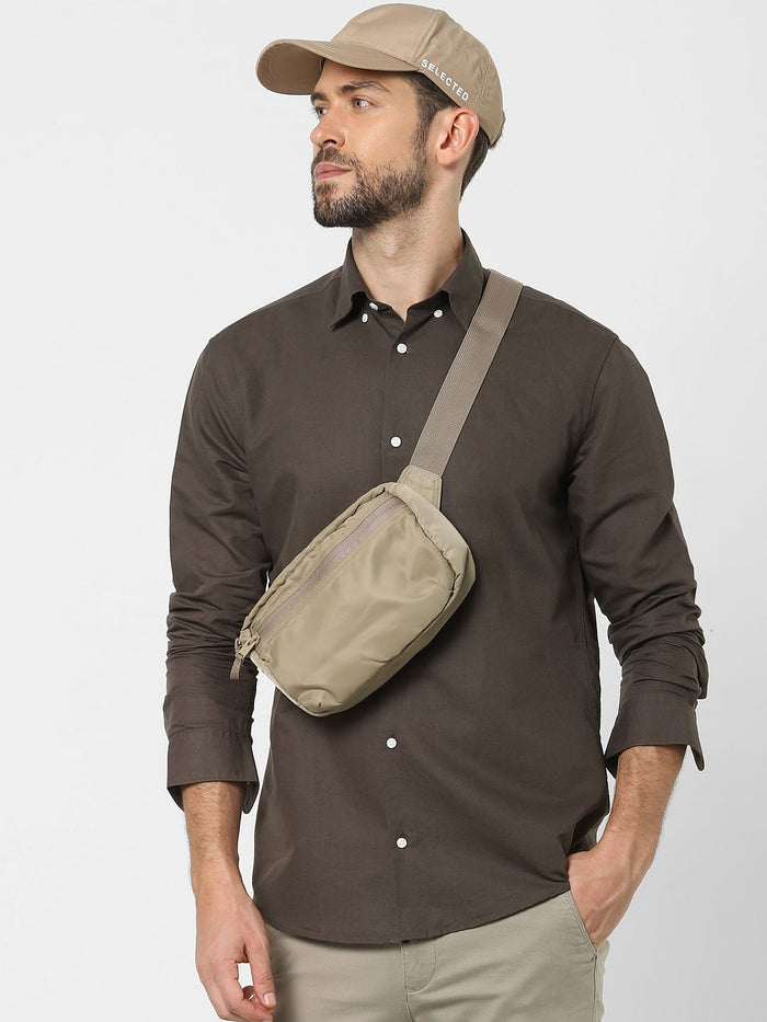 Brown Linen Blend Full Sleeves Shirt