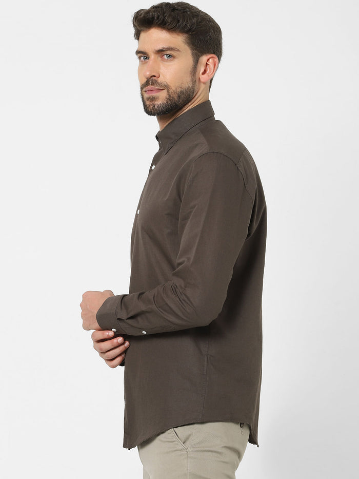 Brown Linen Blend Full Sleeves Shirt