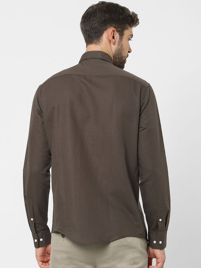 Brown Linen Blend Full Sleeves Shirt