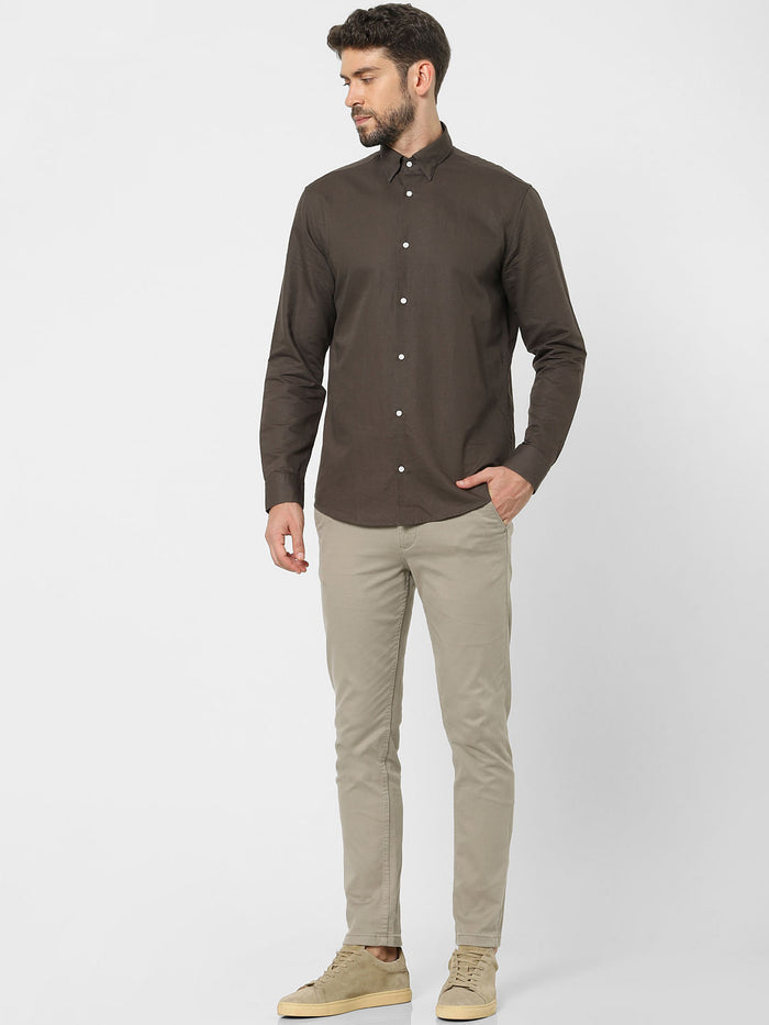 Brown Linen Blend Full Sleeves Shirt