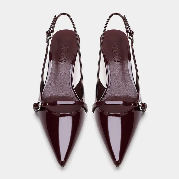 Cherry Red  Buckle Strap Pointed Heels fashionnsio