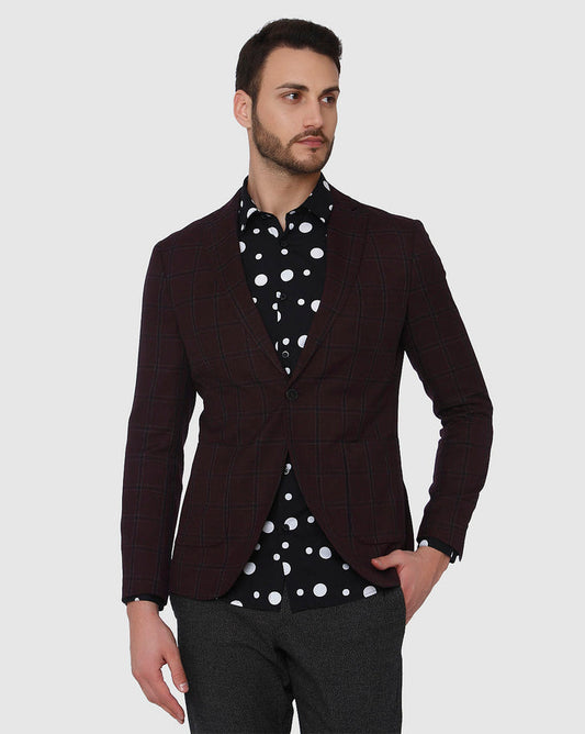 Burgundy Check Blazer