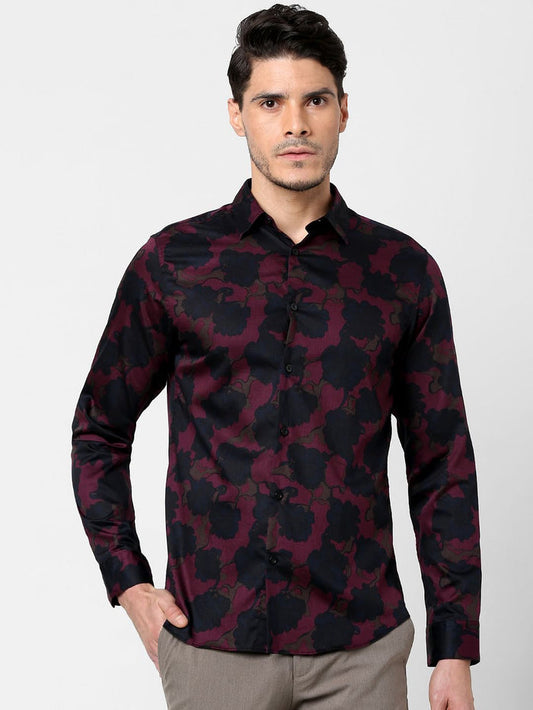 Burgundy Floral Full Sleeves Shirt