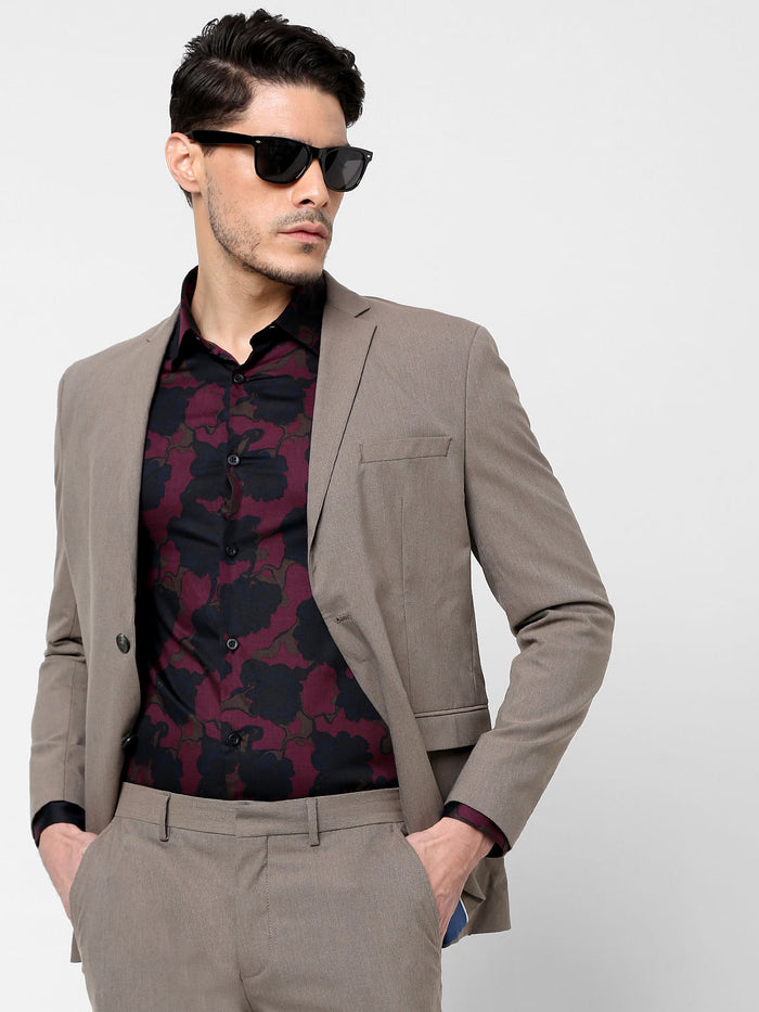 Burgundy Floral Full Sleeves Shirt