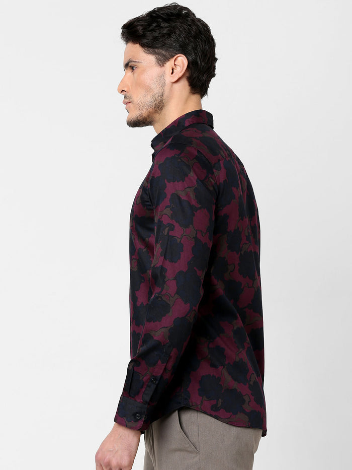 Burgundy Floral Full Sleeves Shirt