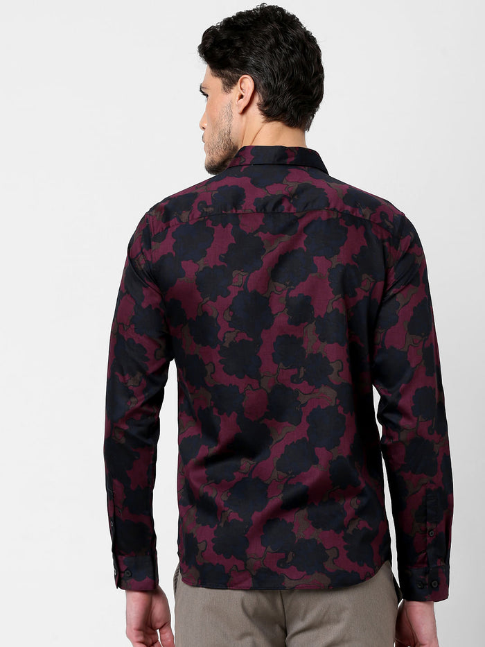 Burgundy Floral Full Sleeves Shirt