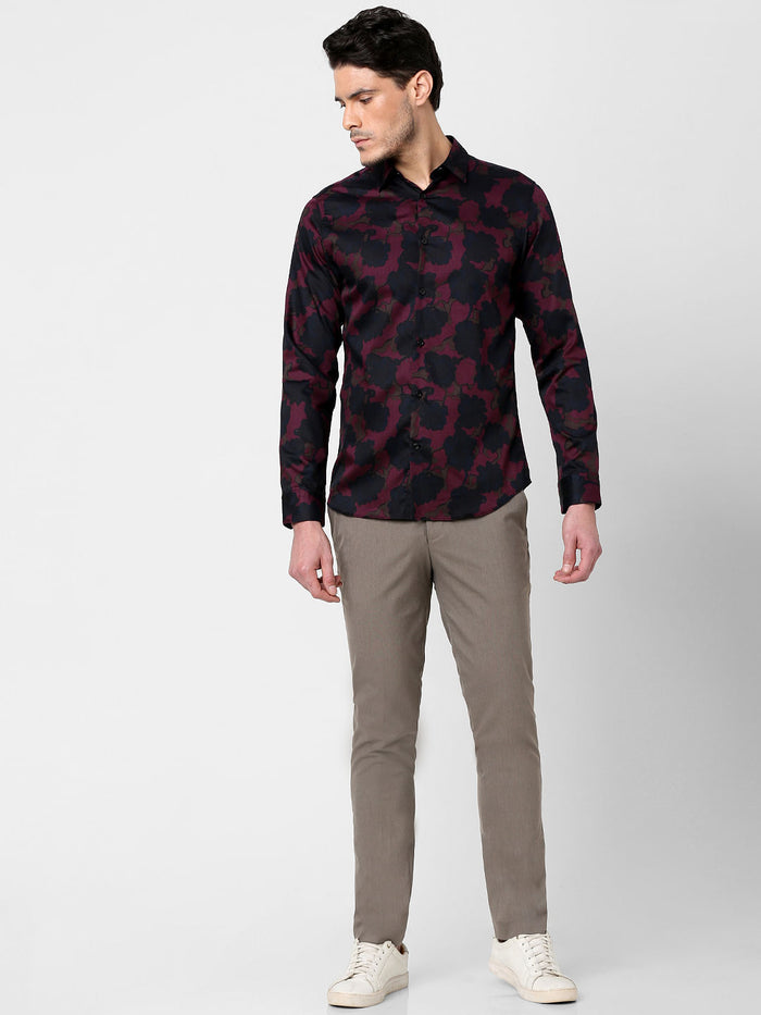 Burgundy Floral Full Sleeves Shirt