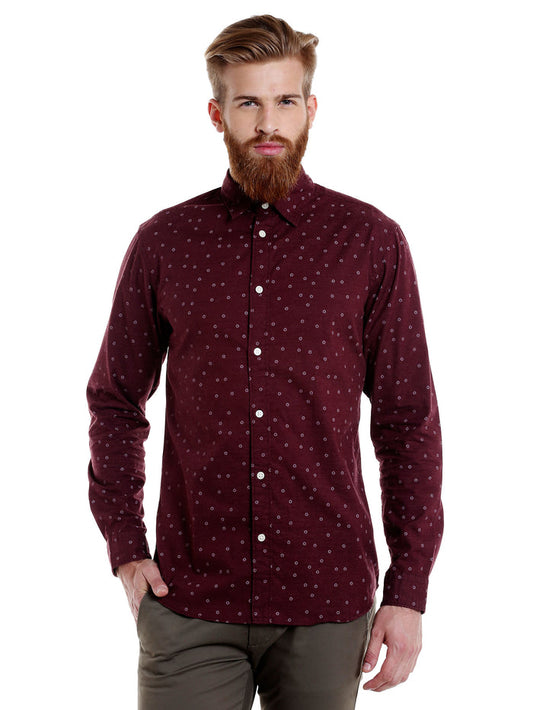 Burgundy Printed Full Sleeves Shirt