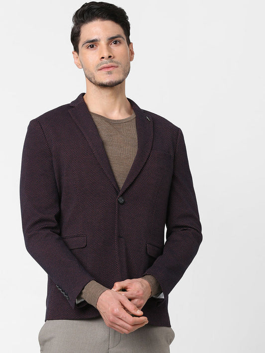 Burgundy Self-Design Blazer