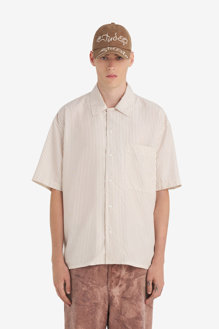 CAMP COLLAR SHIRT STRIPED 42 / OFF WHITE