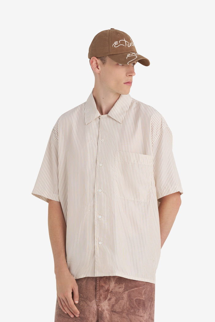 CAMP COLLAR SHIRT STRIPED 42 / OFF WHITE