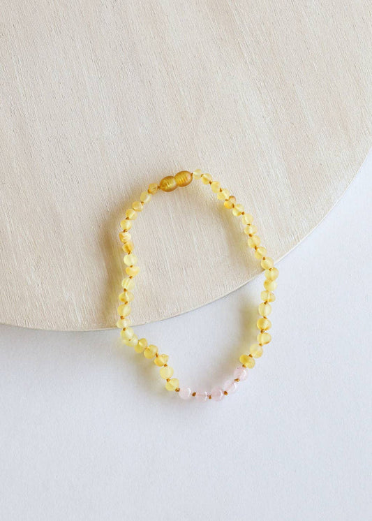CanyonLeaf - Raw Honey Baltic Amber + Rose Quartz || Necklace