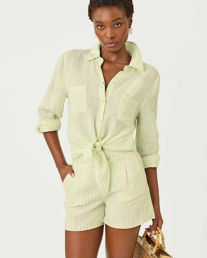 Lilly Pulitzer - Captina Linen Short - Pistachio Macaron X Conch Shell Pink Saint Tropez Stripe